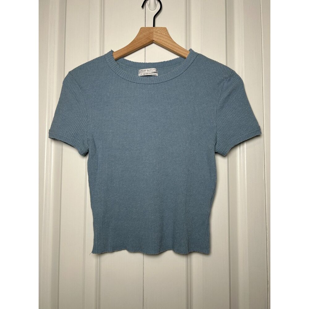 Urban Outfitters Ribbed Shrunken Baby Tee Cropped Short Sleeve Blue Large